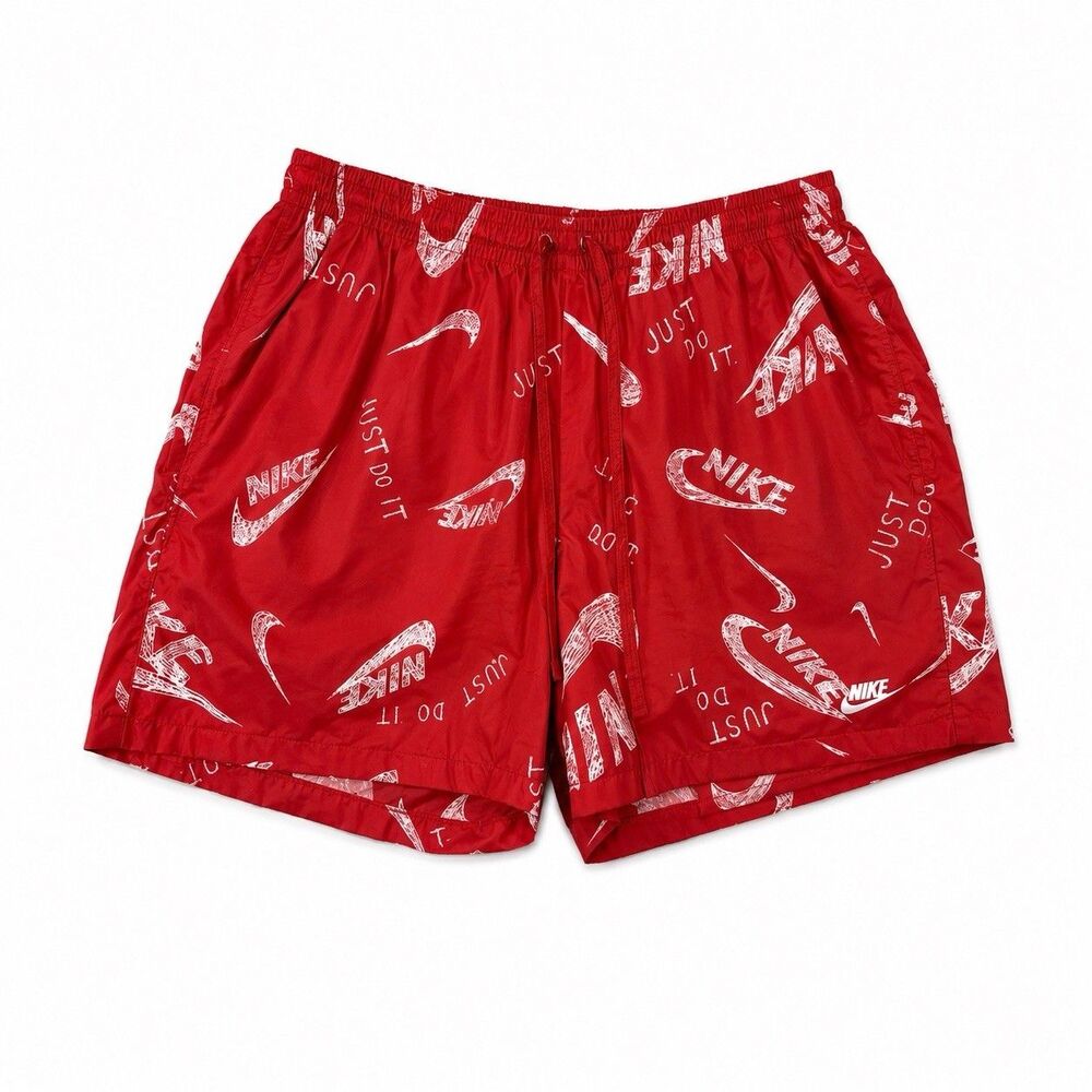 Nike Flow Woven Shorts Men XL Red White All Over Swoosh Print Y2K Gym Run Rare